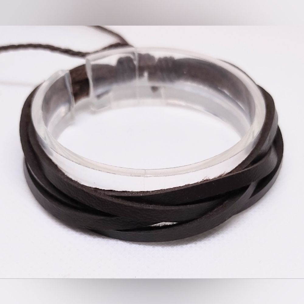 Men's Brown Leather Bracelet Layered New f87